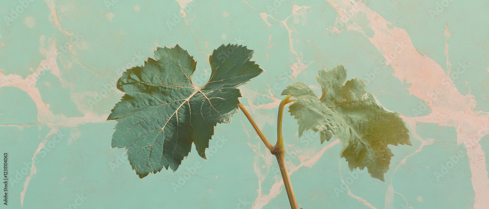 Poster Minimalistic artwork featuring a grape leaf with soft textures and handcrafted details