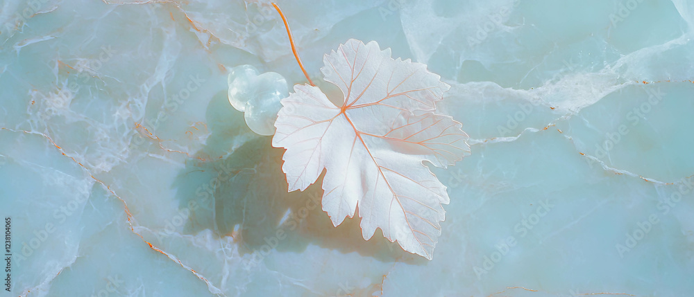 Poster Minimalistic grape leaf composition with embossed veins and soft textures in a scrapbook style