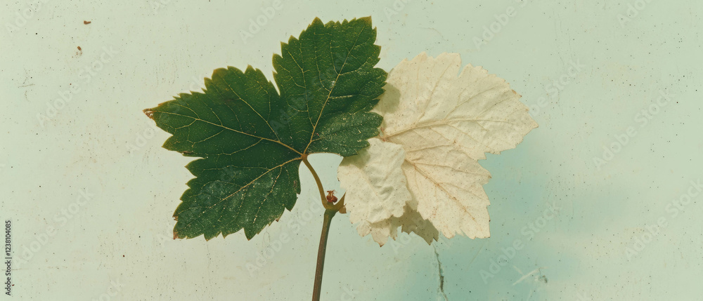 Poster Delicate grape leaf composition in minimalistic scrapbook style with soft textures