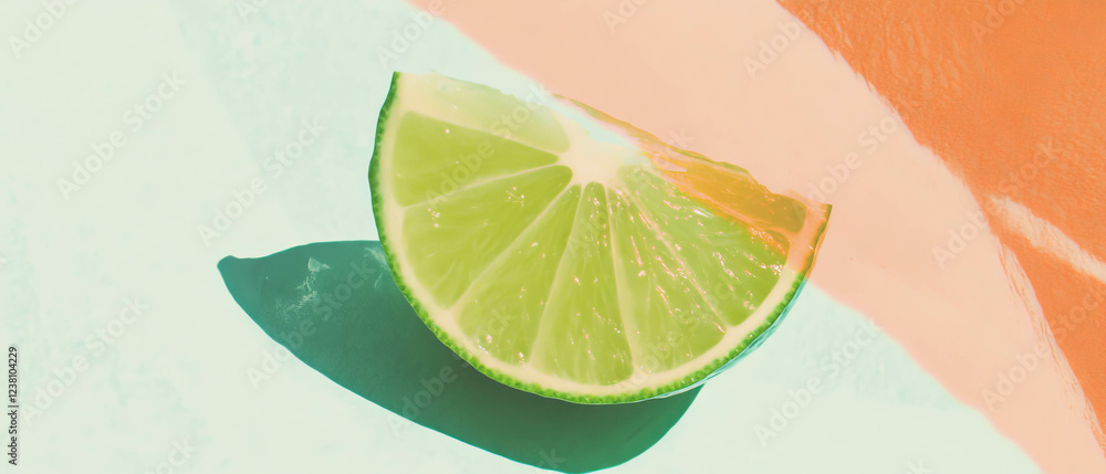 Poster minimalist scrapbook composition featuring a watercolor slice of lime on a light backdrop