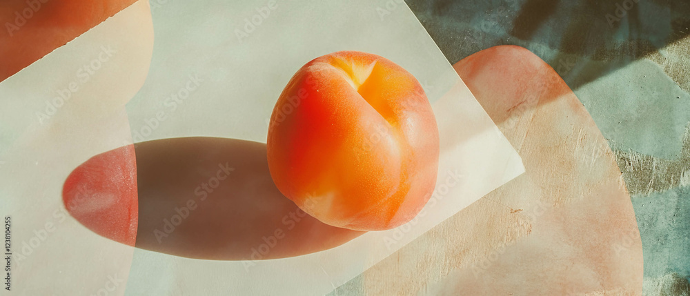 Poster minimalistic scrapbook-style artwork featuring a single apricot against textured paper background