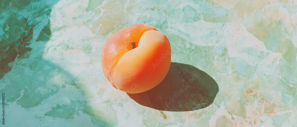 Poster minimalist scrapbook design featuring a single apricot on textured paper background