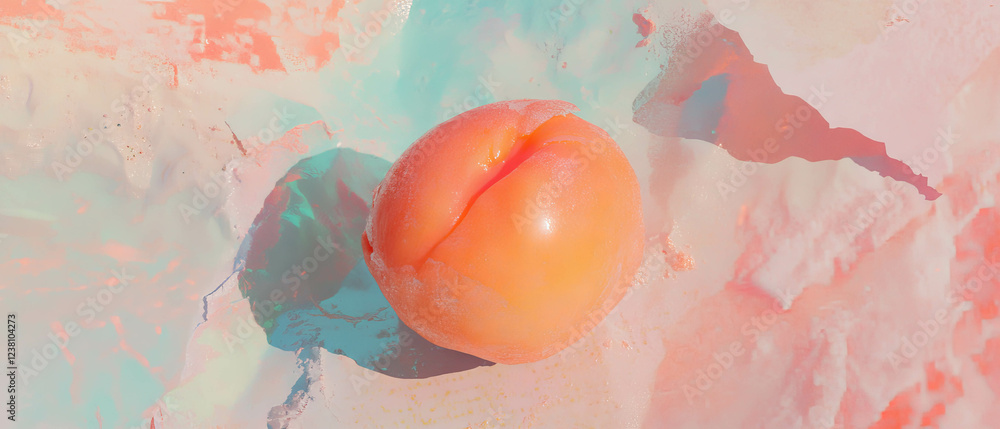 Poster Minimalistic scrapbook-style artwork featuring a single apricot on textured paper background