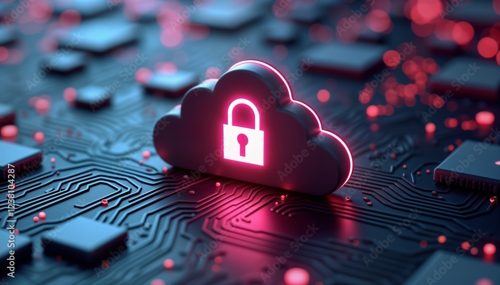 Poster abstract illustration shows cloud computing security. stylized cloud icon combined with secure padlo