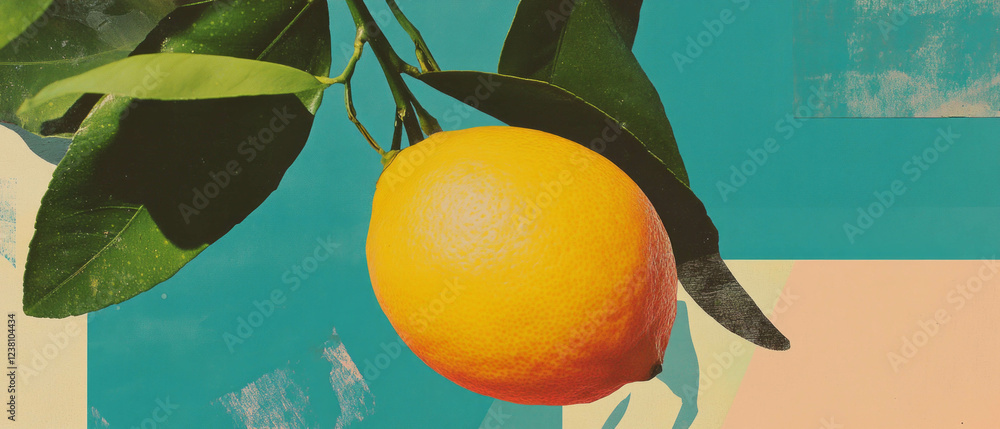 Poster unique lemon in a minimalistic scrapbook-style artwork with delicate textures