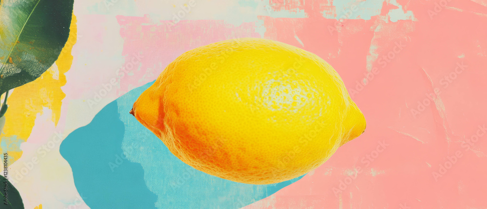 Poster Minimalistic scrapbook art featuring a single lemon on a textured background