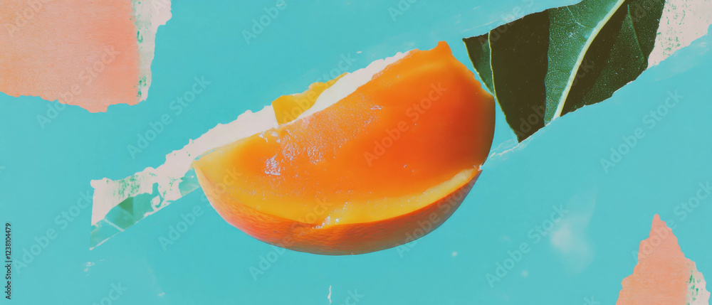 Poster Mango slice in a minimalistic scrapbook-style composition with soft colors