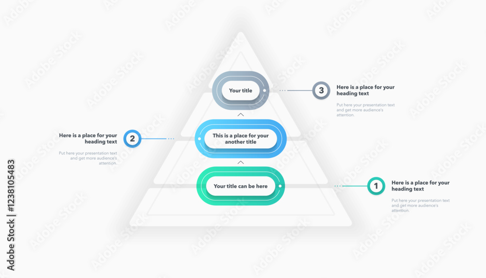 Leinwandbilder Triangle pyramid chart template with three colorful steps. Infographic diagram divided into three options with numbers and place for your text.