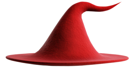 Red wizard hat floating on transparent background