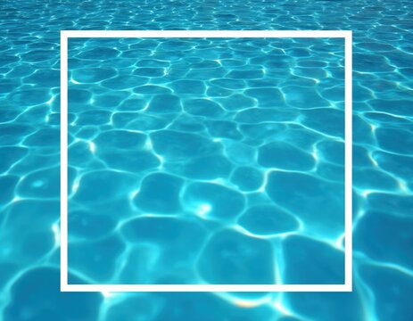 Stylish minimalist square frame design. Empty space on blue pool water surface. Summer vacation concept. Sunny day. Clean water. Trendy graphic design. Relaxing holiday. Perfect for posters banners.