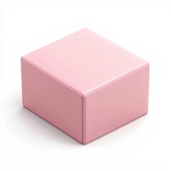 square packaging box in pastel pink with a smooth surface, isolated on a bright white background