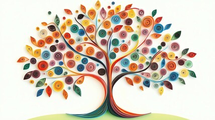 Colorful Decorative Tree Illustration with vibrant multicolor leaves symbolizing growth creativity and positive energy, artistic Colorful Decorative Tree Illustration for family concept education 