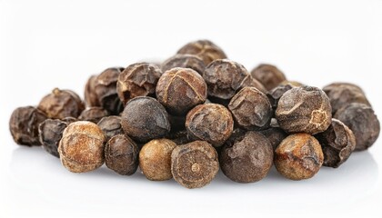 Obraz premium Black peppercorns, a close-up shot of a pile of dark brown peppercorns
