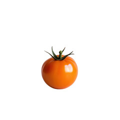 Single orange tomato with green stem on a transparent background, fresh and ripe, perfect for healthy eating and cooking concepts