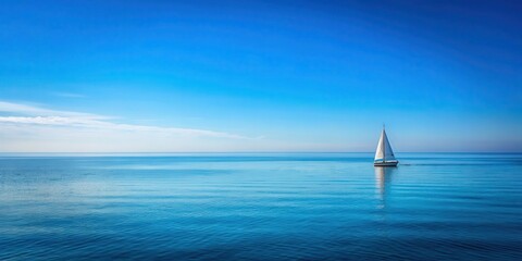 Obraz premium Serene blue ocean horizon with sailboat in the distance, calm, scenery, calm, scenery, sailboat, serene,ocean