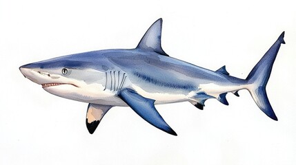 Fototapeta premium Detailed Illustration of a Realistic Blue Shark Swimming Effortlessly