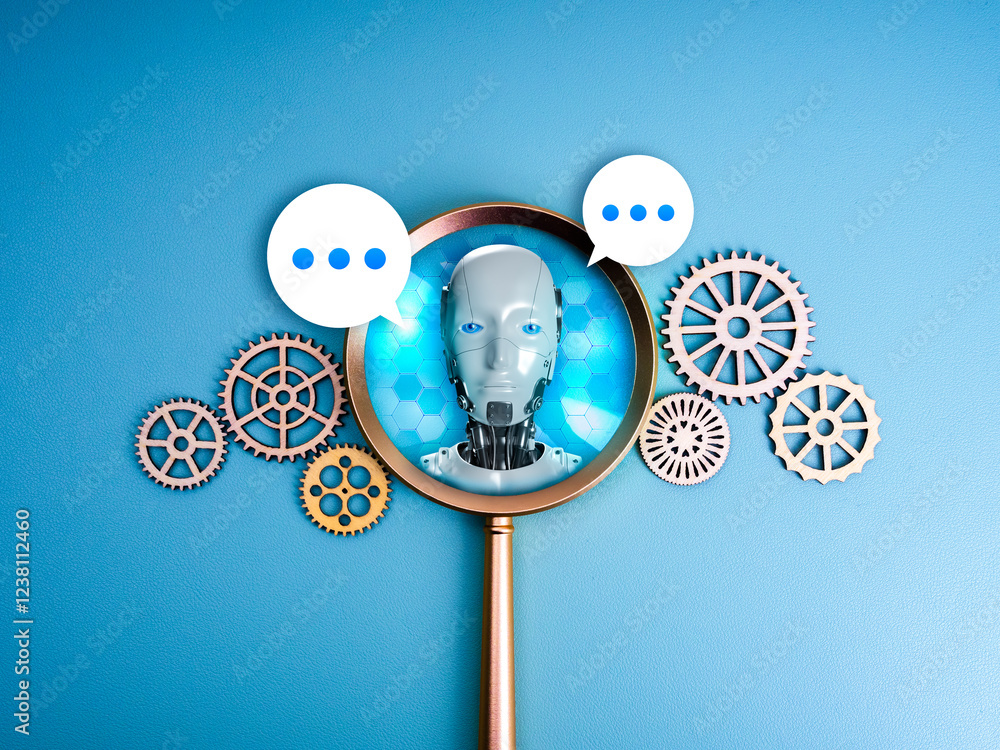 Aufkleber ai searching tools, development and management technology assistance service support concept. robot 