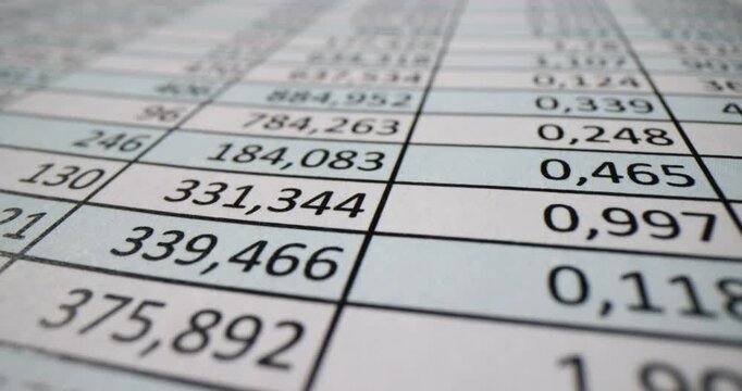 Data visualization and financial performance concept. Numbers rows and digit columns in spreadsheet with ascending graph represent economic growth