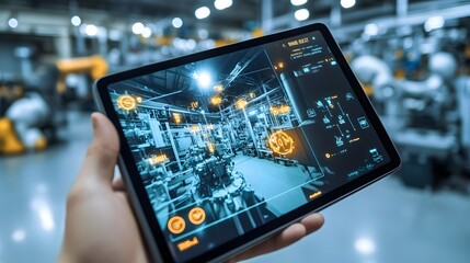 Tablet Displaying Smart Factory Industrial Automation System