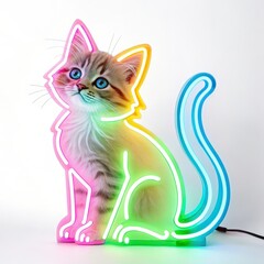 Obraz premium Neon Light Kitten on a white background