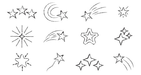 Crayon pencil twinkle of stars hand drawn chalk vector element set