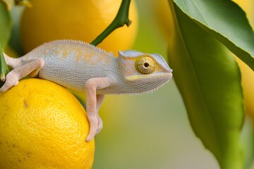 Eco-Chic Citrus Oasis Chameleon with Vibrant Lemons for Oranges and Lemons Day - Spring Eco-Decor and Sustainable Market Innovations in Modern Design