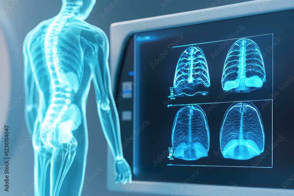 Poster artificial intelligence in medical detection. serene hospital environment featuring advanced ai tech