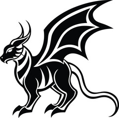 Stylish Winged Demon vector illustration, Mythical Dragon Goat silhouette vector art, Mythical Dragon Goat line art vector, Mythical Dragon Goat vector design
