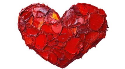 Red heart painting showing passion and romance with transparent background