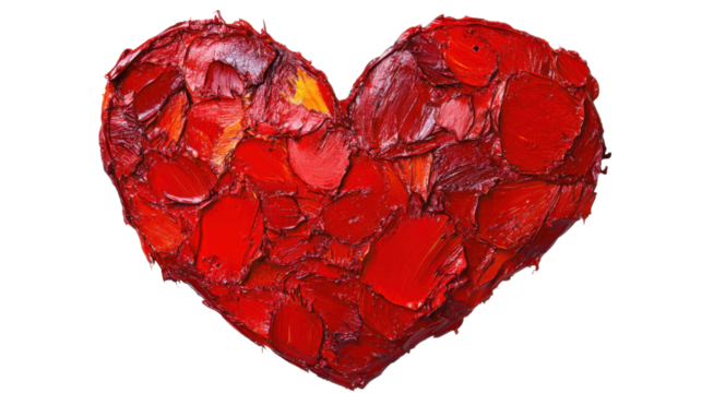 Red heart painting showing passion and romance with transparent background