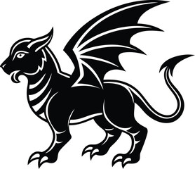 Stylish Winged Demon vector illustration, Mythical Dragon Goat silhouette vector art, Mythical Dragon Goat line art vector, Mythical Dragon Goat vector design