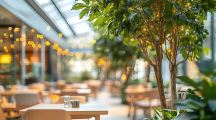 Blurred image coffee shop tree light bokeh