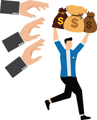 Borrowing money, debt crises, bankruptcies, claims for taxes or debts, countless hands reaching out to businessmen with bags of money