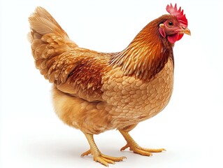 Fototapeta premium adult bird brown farm chicken standing isolated on white background photo