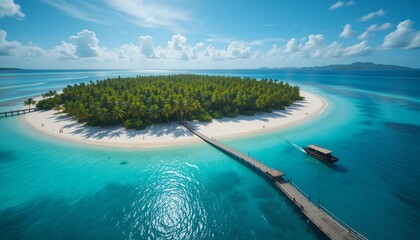 Fototapeta premium tropical island with sky , Crystal-Clear Ocean Water
