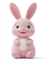 Obraz premium 3D rendering of cartoon pink Easter bunny isolated on white background