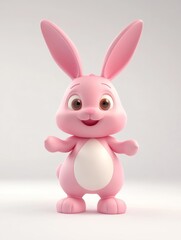 Obraz premium 3D rendering of cartoon pink Easter bunny isolated on white background