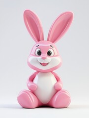 Obraz premium 3D rendering of cartoon pink Easter bunny isolated on white background