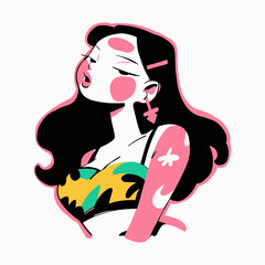 Happy women's day. Girls power. Vector illustration of a cool woman