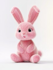 Obraz premium 3D rendering of cartoon pink Easter bunny isolated on white background