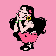 Happy women's day. Girls power. Vector illustration of a cool woman