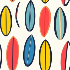 Fototapeta premium Colorful seamless pattern featuring surfboards, isolated on a white background, vibrant and lively designs.
