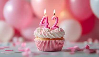 Happy Birthday 42th with a cupcake and candles