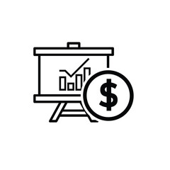 finance icon. financial graph and dollar coin on white background. graphs on paper, laptop or results. investment, healthy economy. Line design style