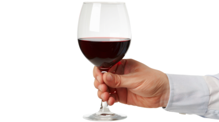 Sommelier holding glass of red wine on transparent background