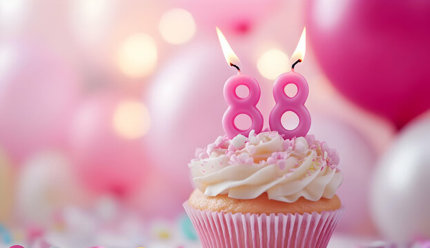 Happy Birthday 88th with a cupcake and candles