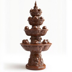 Fototapeta premium Art Nouveau style depiction of a chocolate fountain, isolate on a white background, characterized by elegant curves and ornate details.
