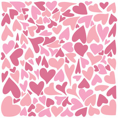 Beautiful pink hearts background. Set of adorable hand drawn hearts on white background for designs that convey love, affection and creativity. Symbol of love and Valentine's Day. Vector