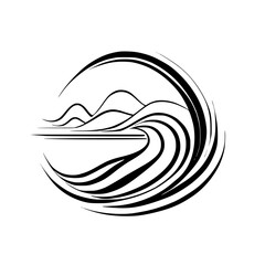 Abstract Ocean Wave Line Art: Minimalist Sea Landscape Design.  Monochrome Vector Illustration, perfect for prints, logos, and wall art.