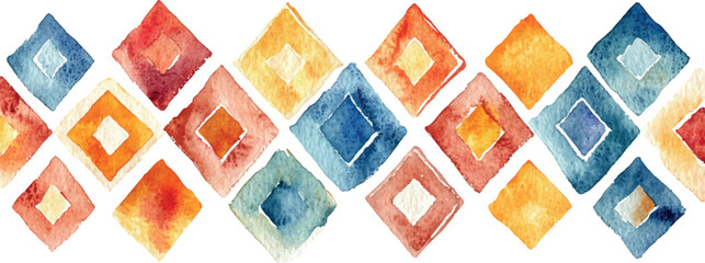 Watercolor simple border isolated on white, textured. Ethnic border ornament in woven patterns